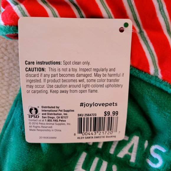 Time For Joy Santa's Little Sweetie Christmas Stocking For Dogs New With Tags - Picture 3 of 4